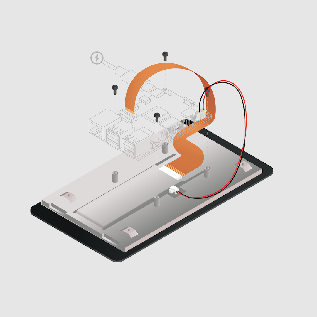 连接并安装到触摸显示屏 2 的 Raspberry Pi 5