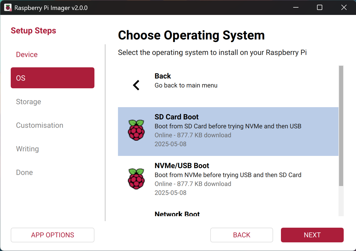 选择您要从中启动的存储