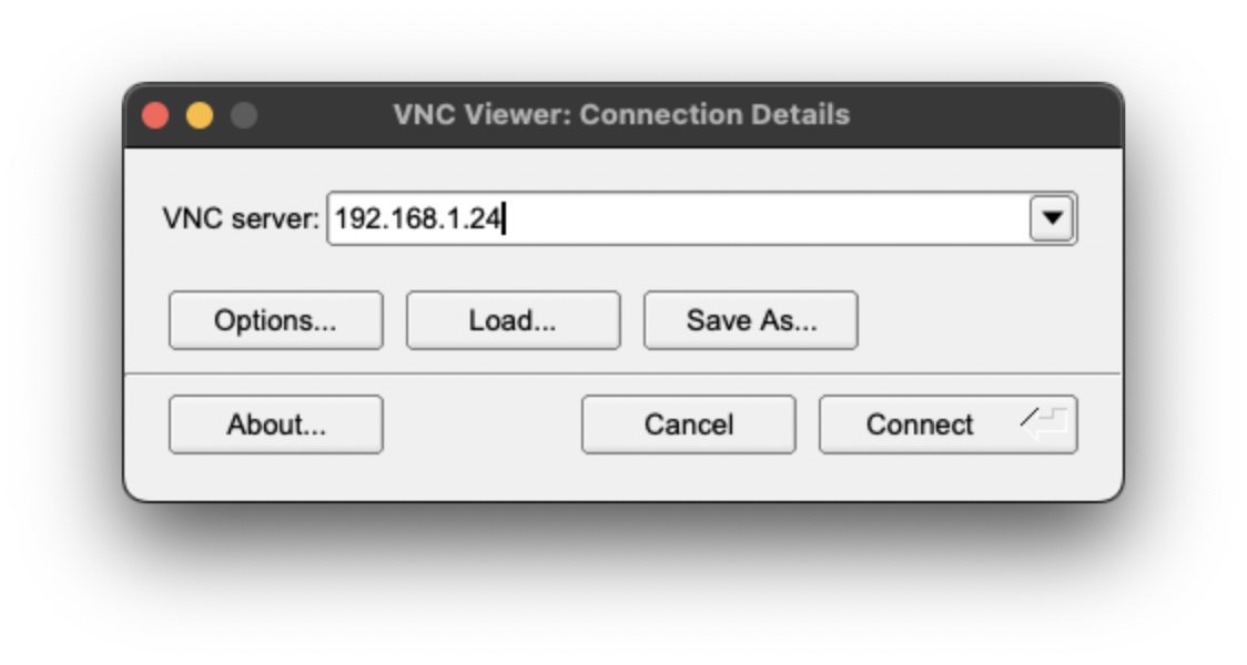 在TigerVNC中输入树莓派的本地IP地址